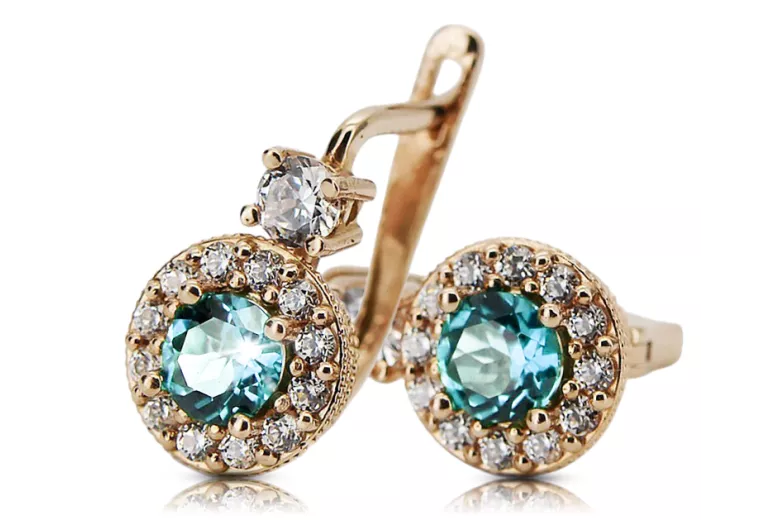 Earrings Aquamarine 14K Rose gold Vintage Jewlery cec003r